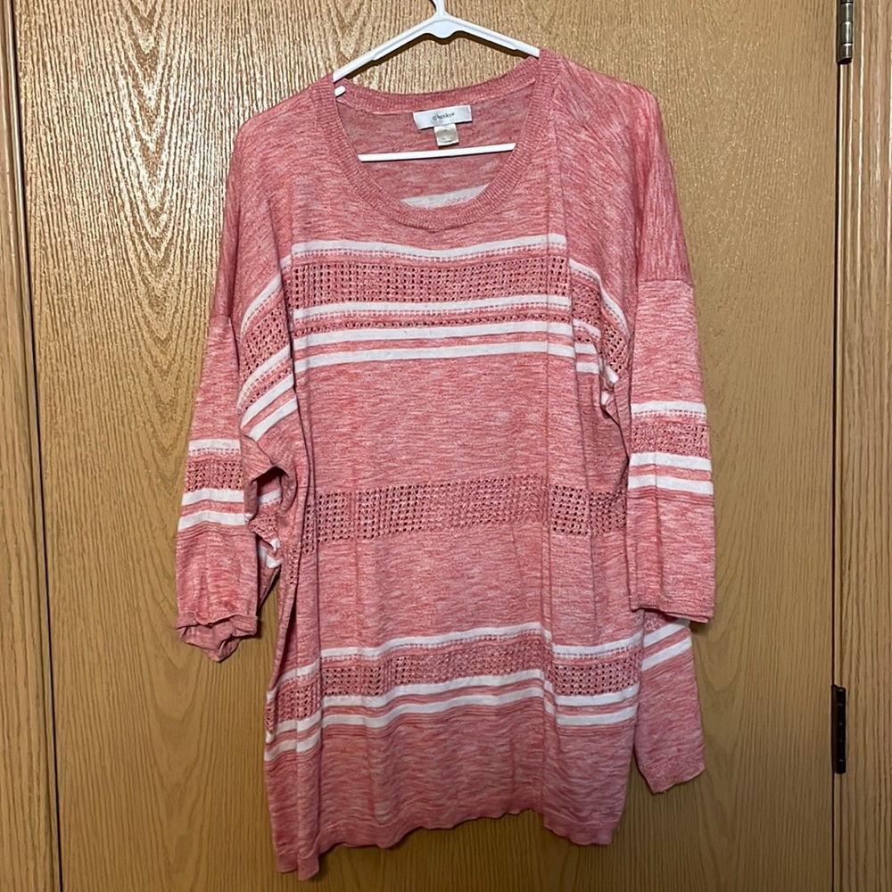 CJ Banks 3xl top. White stripes and red/pink blend